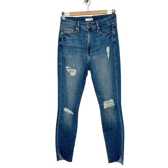 Good American Good Waist Distressed Skinny Jeans Womens 4/27 High Rise - Picture 1 of 6